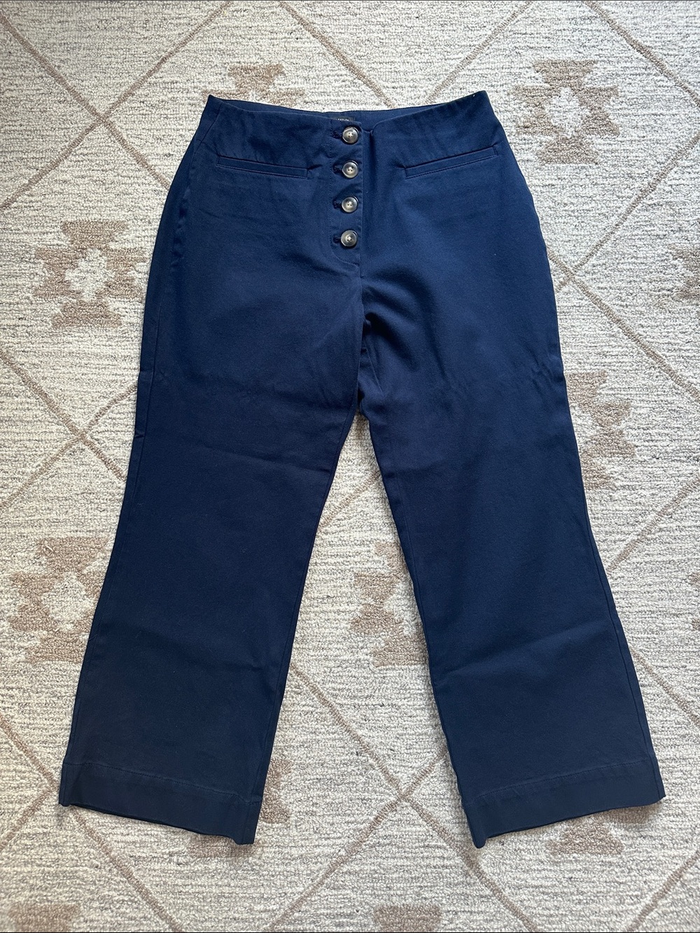 Ann Taylor Factory Navy Cropped Pants with Button Front